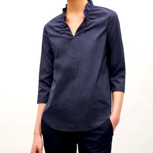 COS•Ruched•Ruffle•Neckline•Navy Blouse•Size 10